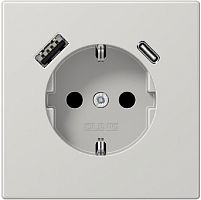 Розетка с заземлением +2хUSB тип A+C без рамки Jung LS990 1-м. серый картинка